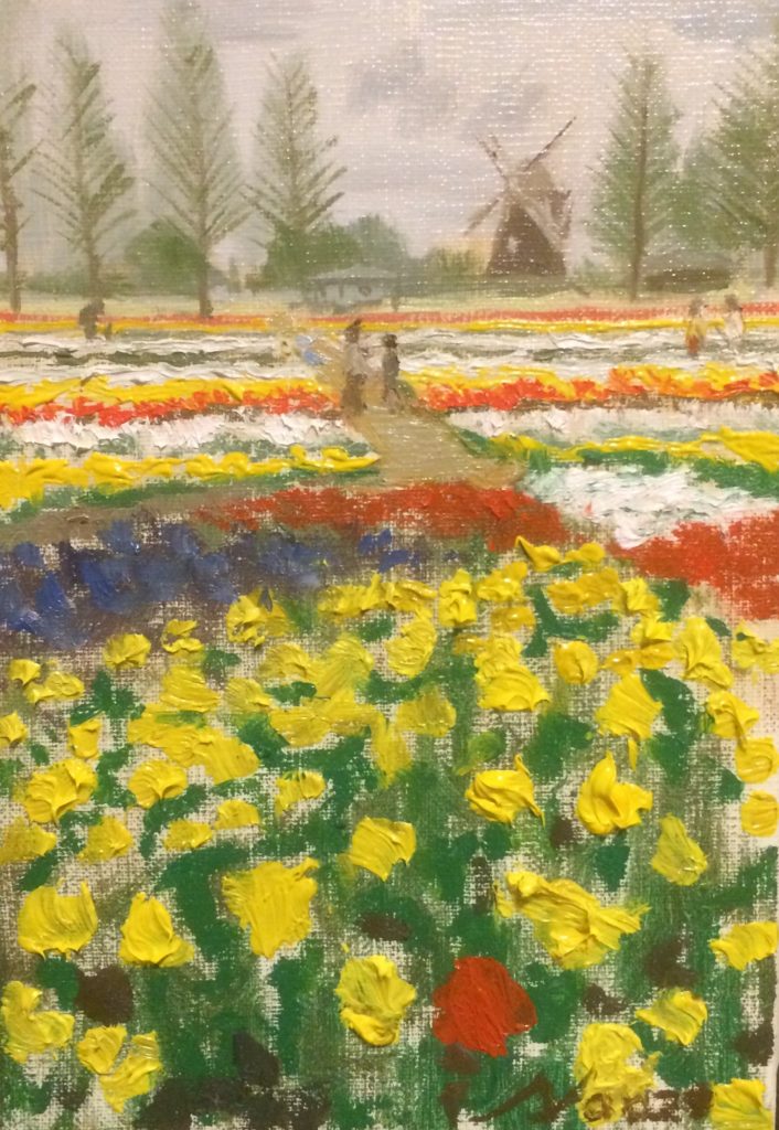 アラプリマ油絵作品SM　風車のある公園