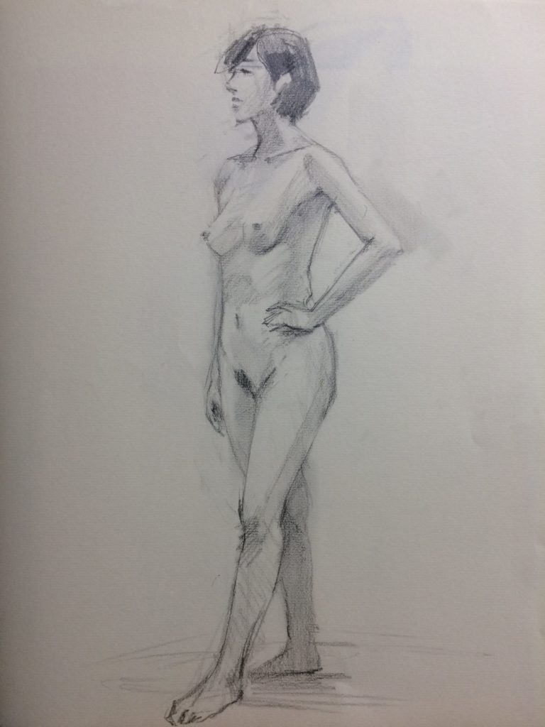 アトリエ恵比須で短時間で描いた女性モデルのクロッキー作品F6サイズパステルペンシル15