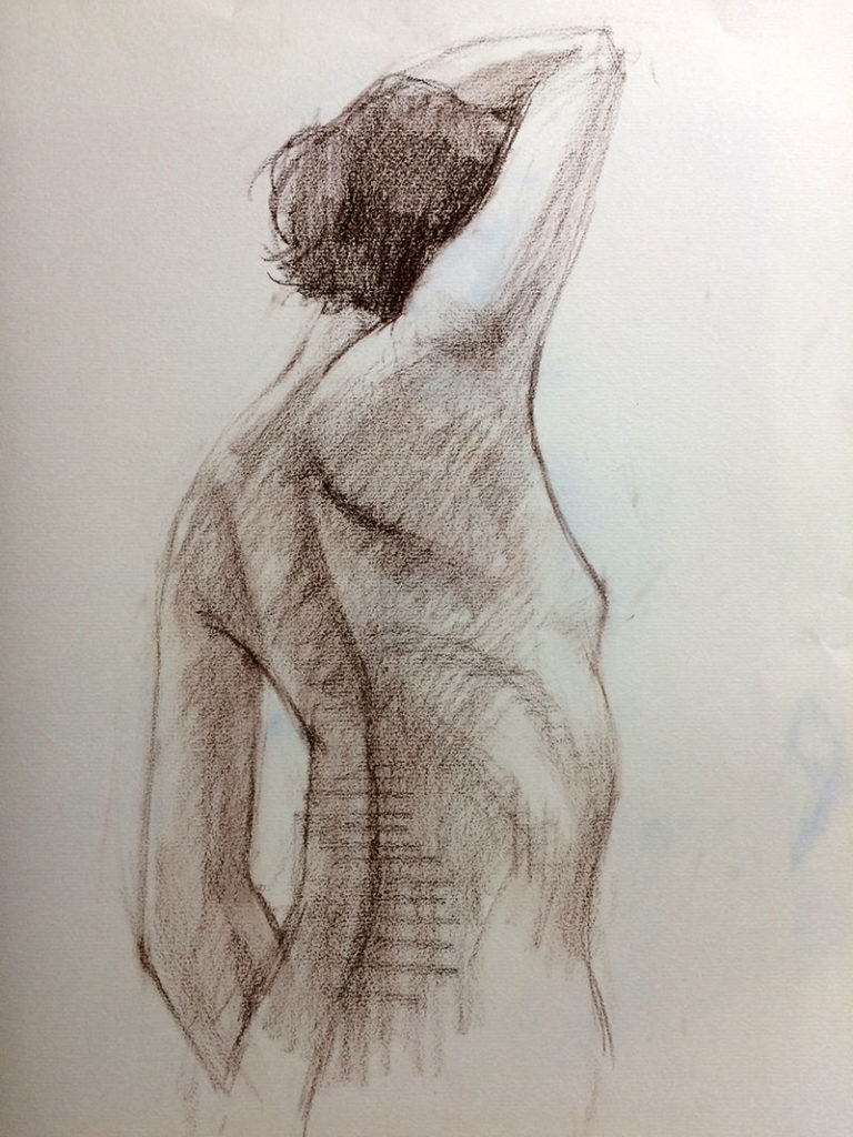 アトリエ恵比須で短時間で描いた女性モデルのクロッキー作品F6サイズパステルペンシル14