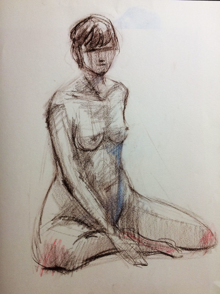 アトリエ恵比須で短時間で描いた女性モデルのクロッキー作品F6サイズパステルペンシル12