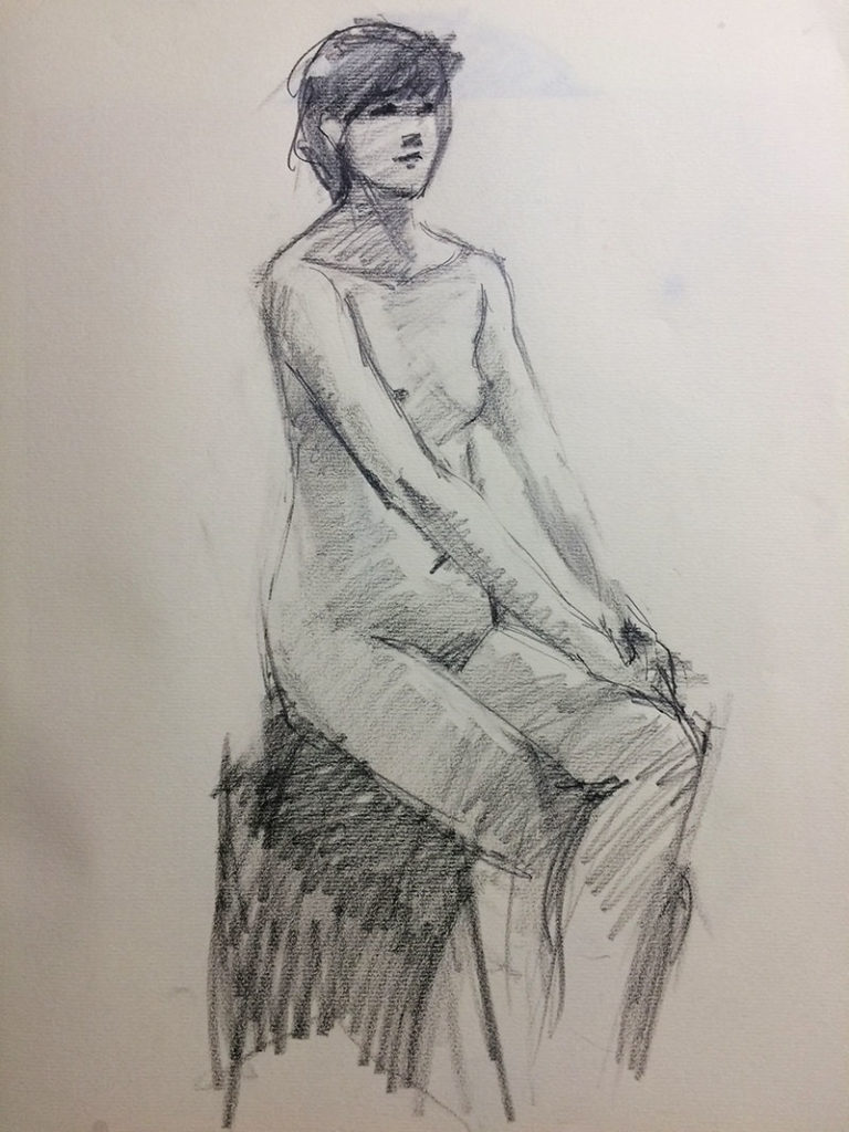 アトリエ恵比須で短時間で描いた女性モデルのクロッキー作品F6サイズパステルペンシル9