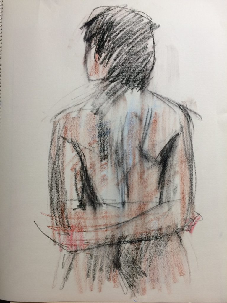 アトリエ恵比須で短時間で描いた女性モデルのクロッキー作品F6サイズパステルペンシル8