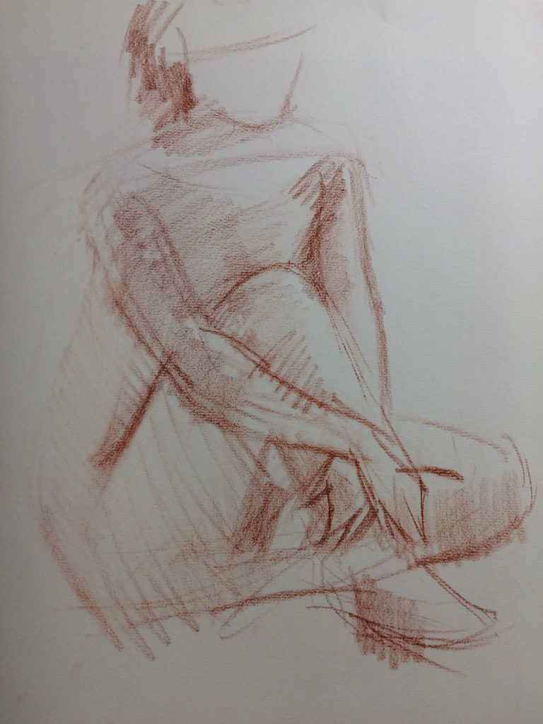 アトリエ恵比須で短時間で描いた女性モデルのクロッキー作品F6サイズパステルペンシル6