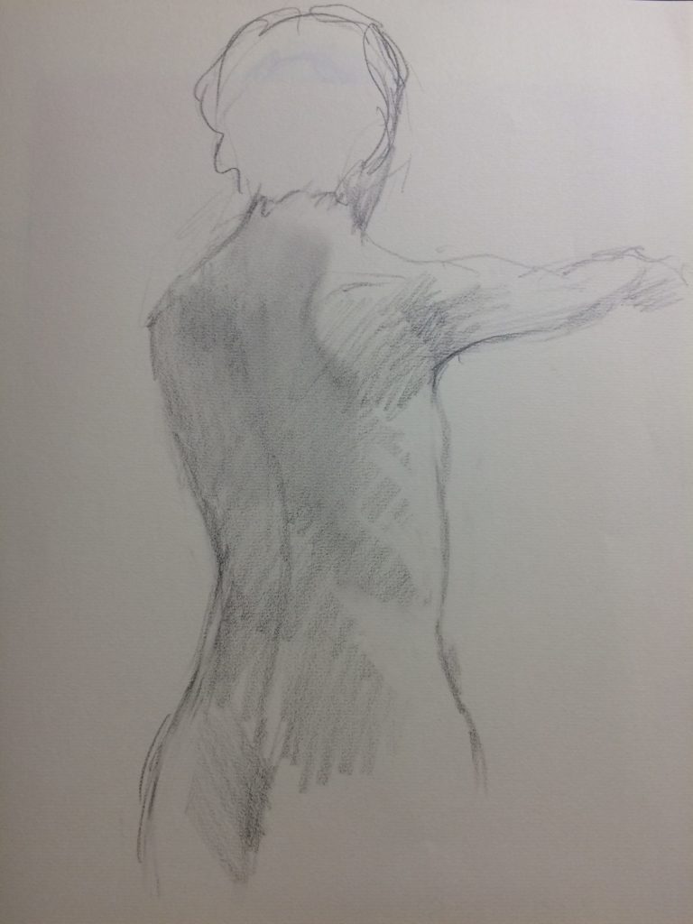 アトリエ恵比須で短時間で描いた女性モデルのクロッキー作品F6サイズパステルペンシル2