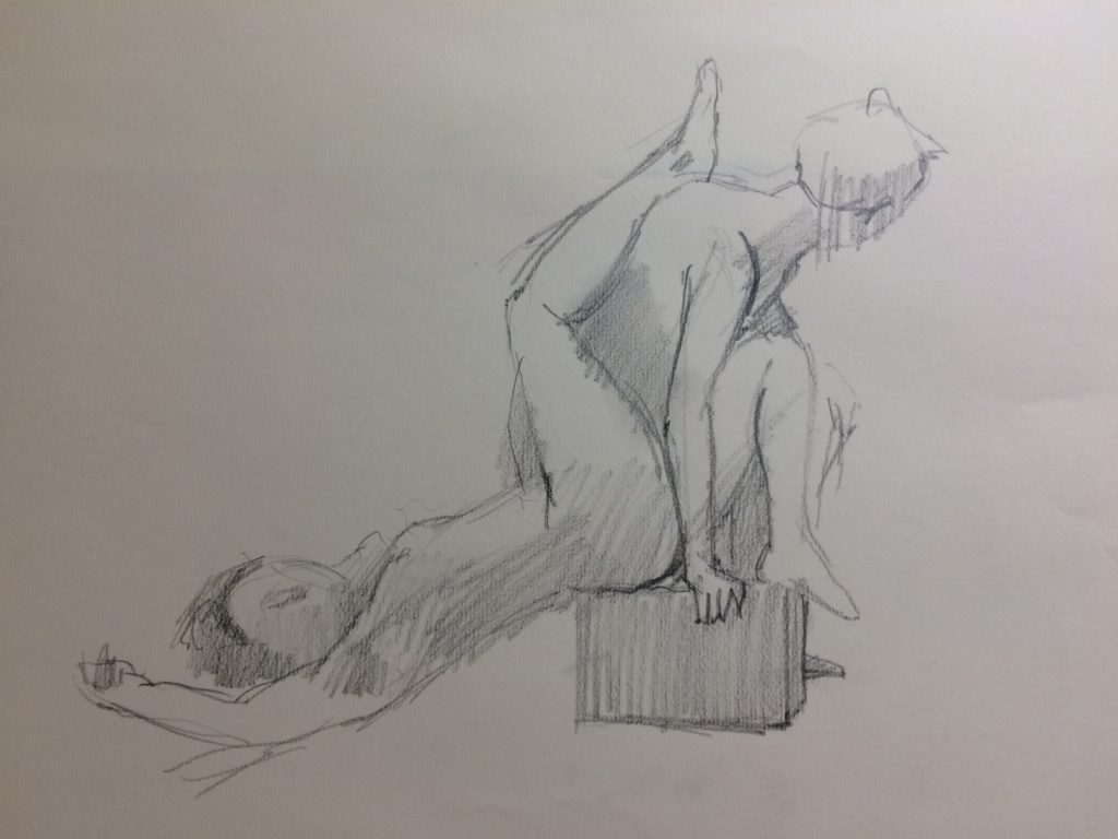 東京クロッキー会で短時間で描いた男性女性モデルのクロッキー作品F6サイズパステルペンシル13