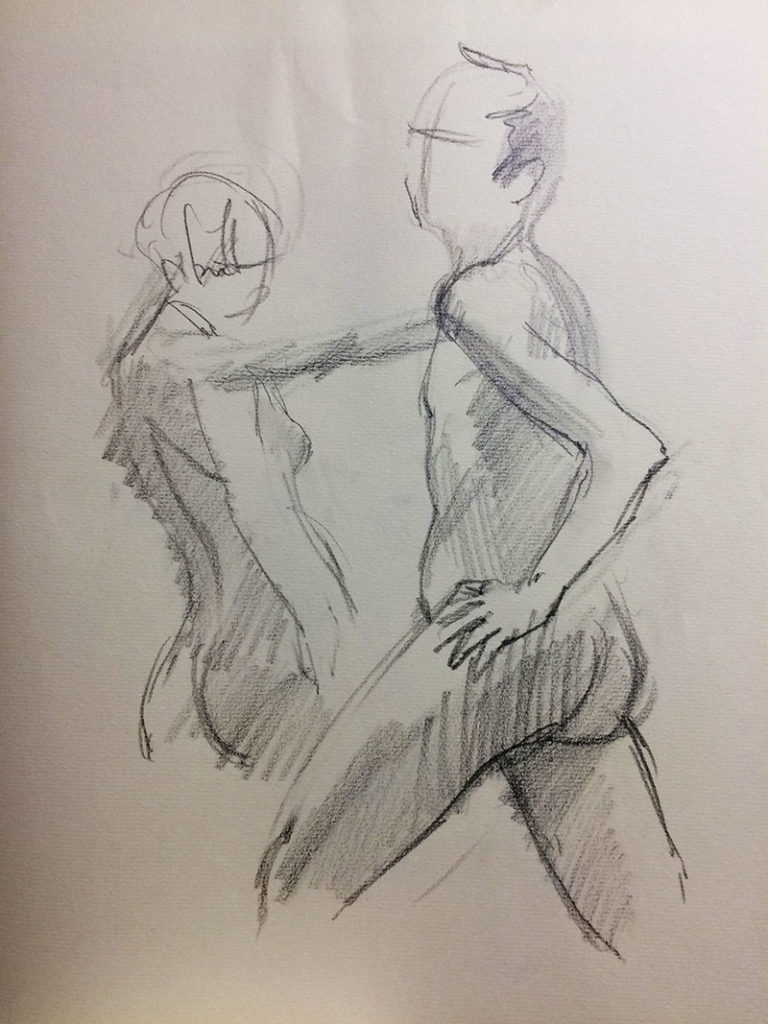 東京クロッキー会で短時間で描いた男性女性モデルのクロッキー作品F6サイズパステルペンシル⑧