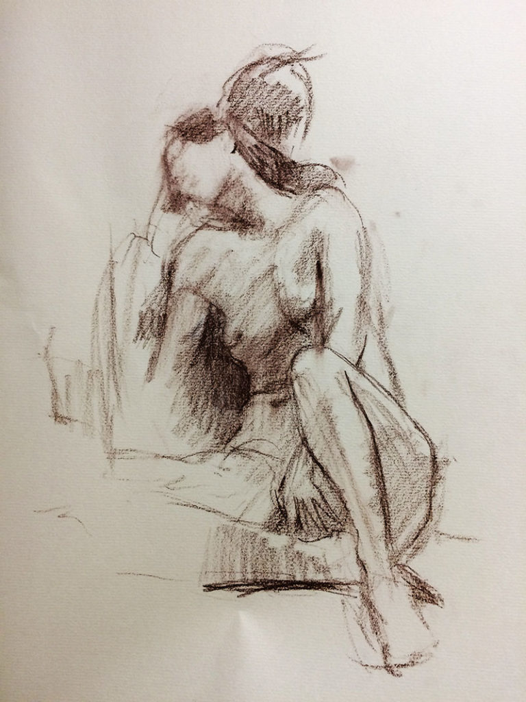 東京クロッキー会で短時間で描いた男性女性モデルのクロッキー作品F6サイズパステルペンシル⑨