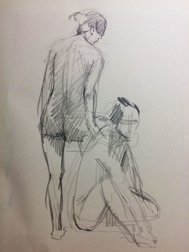 東京クロッキー会で短時間で描いた男性女性モデルのクロッキー作品F6サイズパステルペンシル11