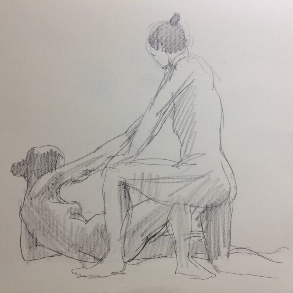 東京クロッキー会で短時間で描いた男性女性モデルのクロッキー作品F6サイズパステルペンシル⑥