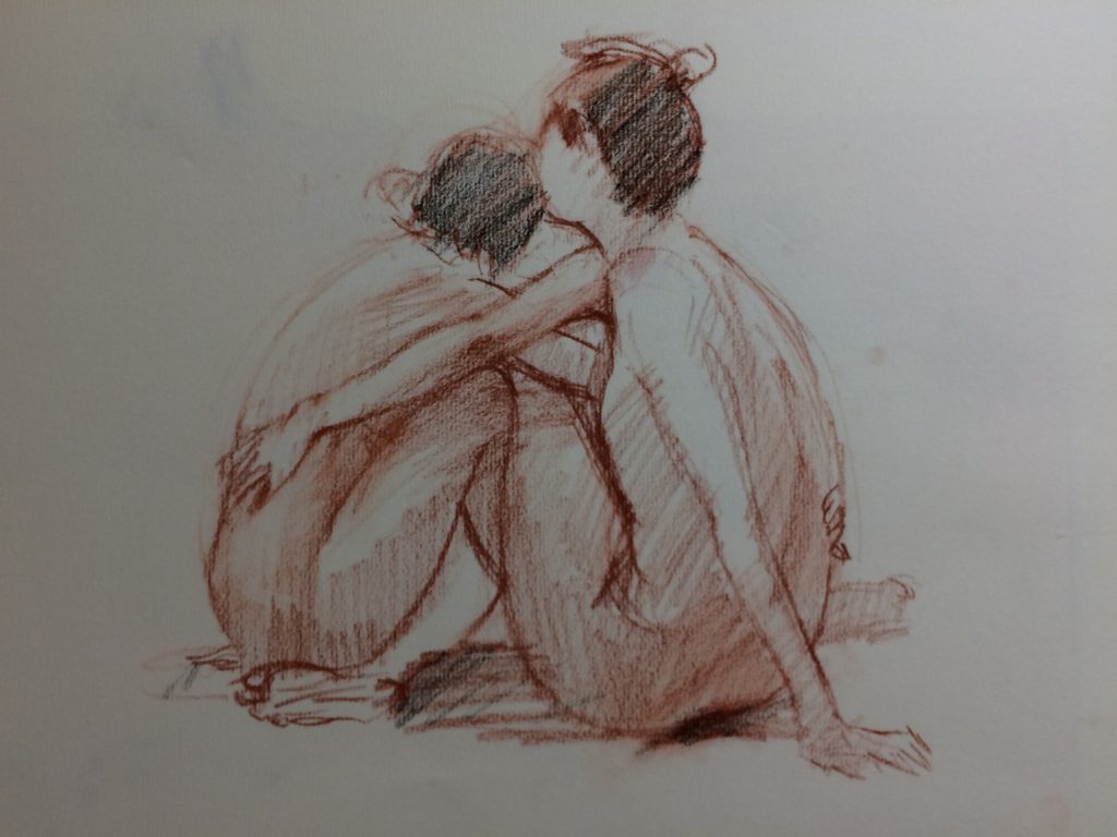 東京クロッキー会で短時間で描いた男性女性モデルのクロッキー作品F6サイズパステルペンシル⑤