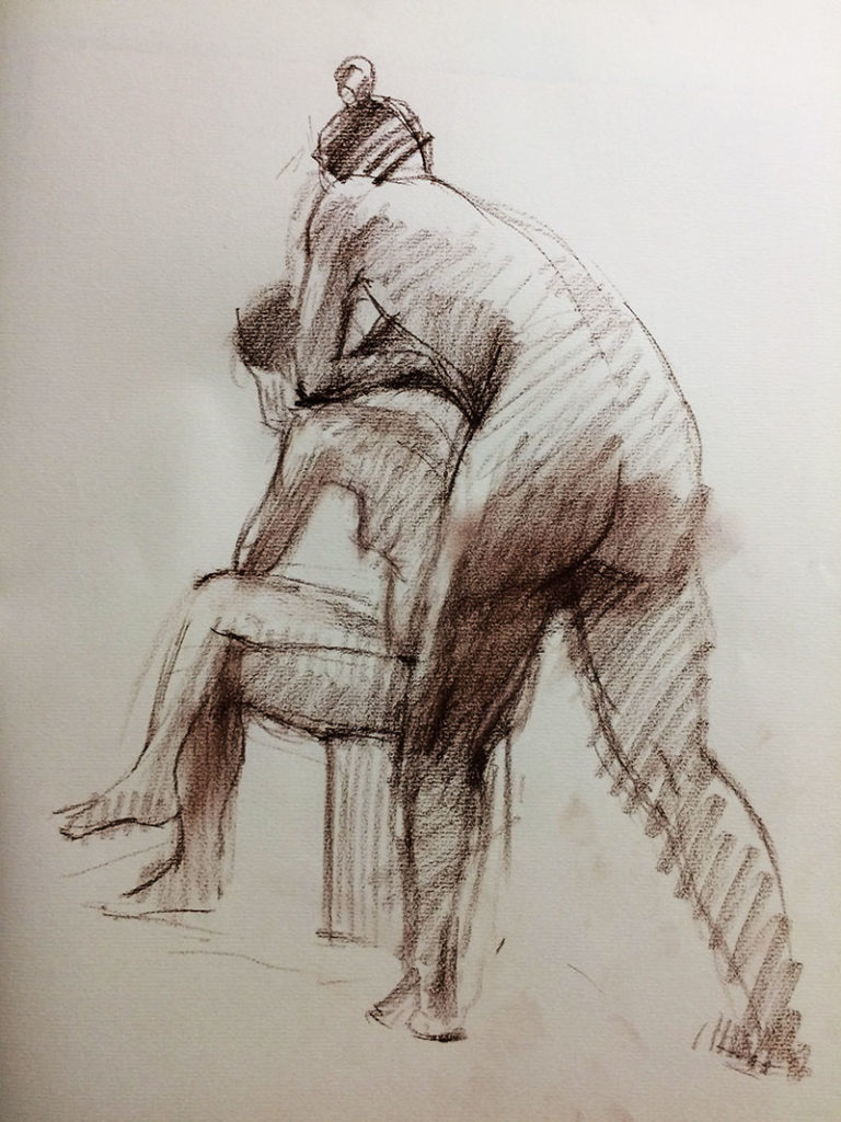 東京クロッキー会で短時間で描いた男性女性モデルのクロッキー作品F6サイズパステルペンシル④