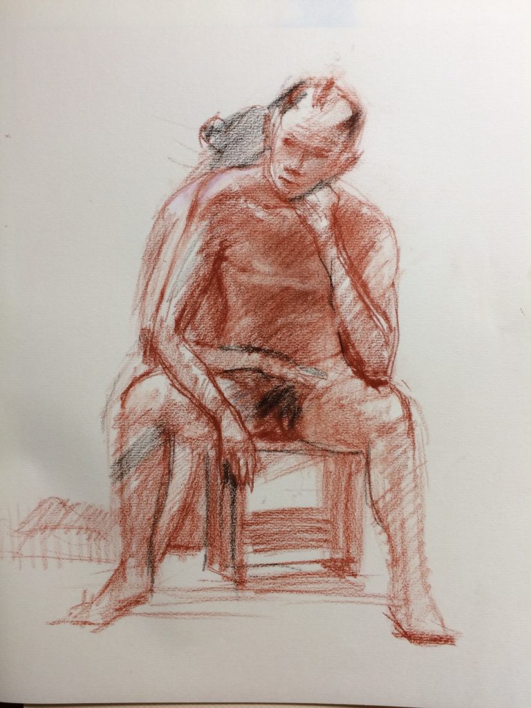 東京クロッキー会で短時間で描いた男性女性モデルのクロッキー作品F6サイズパステルペンシル③